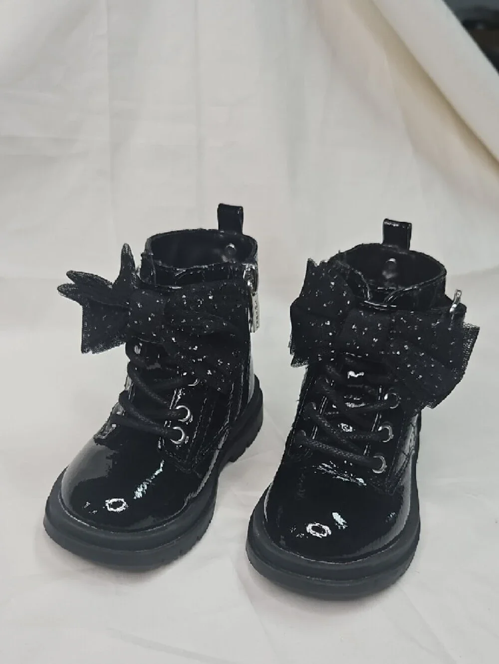 Nine West Darina Baby Girls' Black Patent Zip-Up Ankle Boots with Bow Size 5